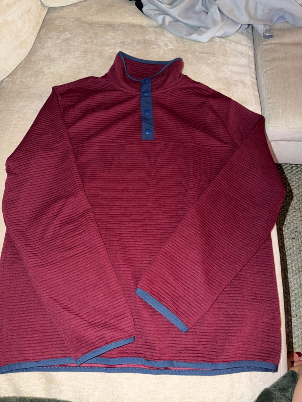 J. Crew Men's Burgundy Pullover with Navy Trim